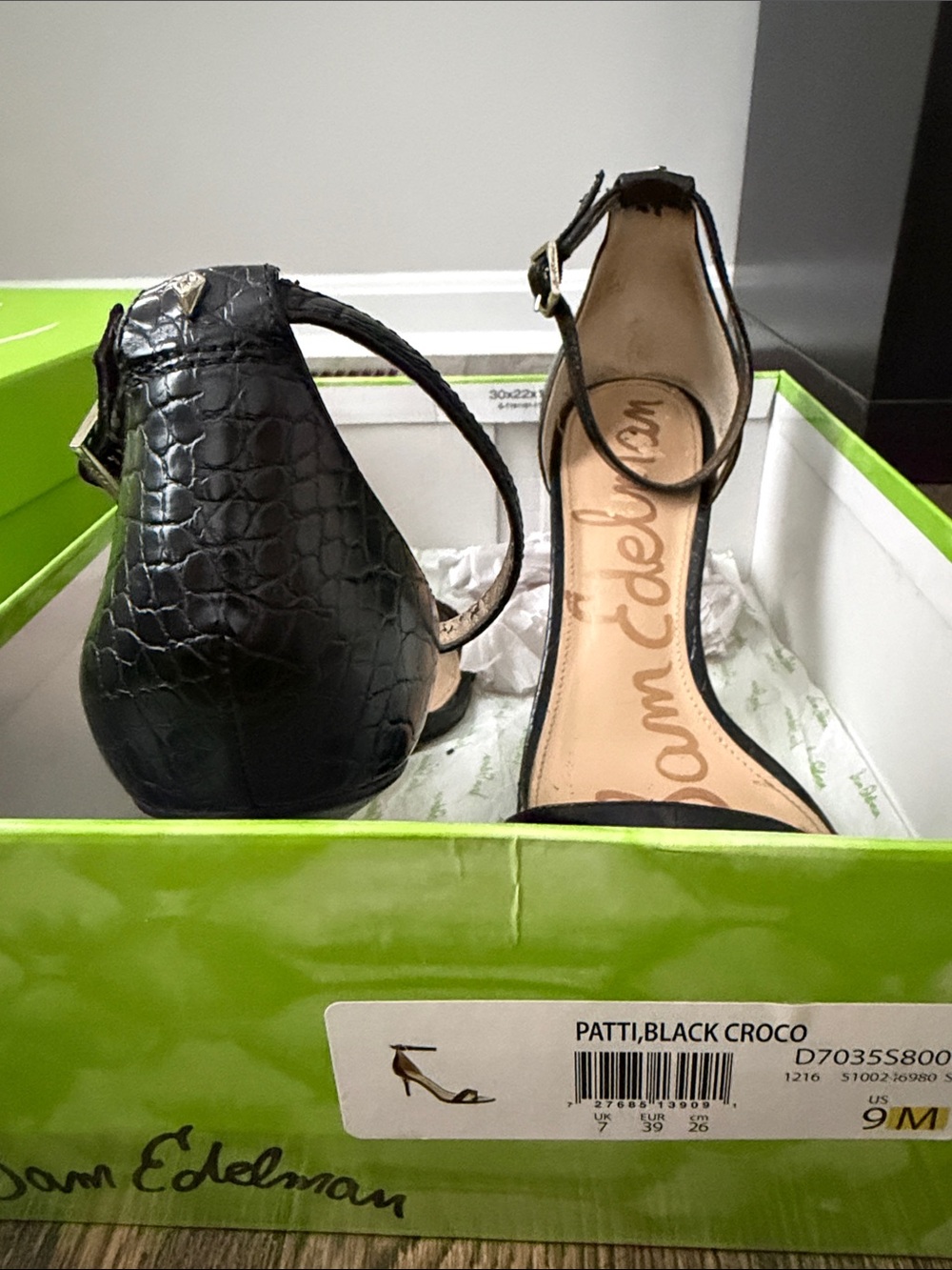 Sam Edelman Black Croc-Texture Ankle-Strap Heels - Picture 2 of 5